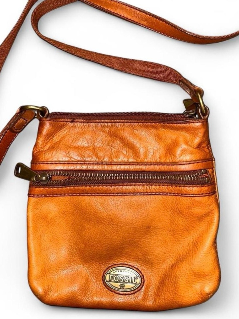 Orange Leather Crossbody Bag (Fossil)